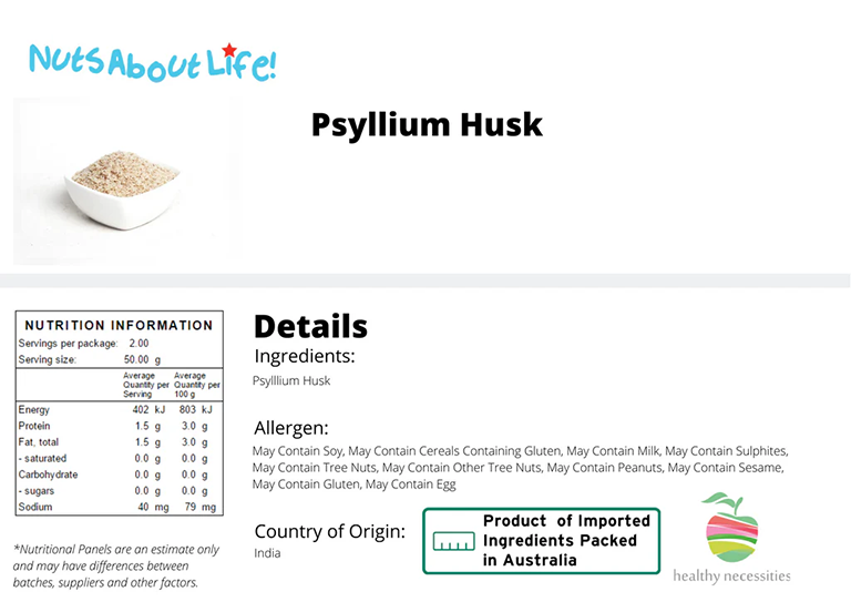 Psyllium Husk Nutrition Chart